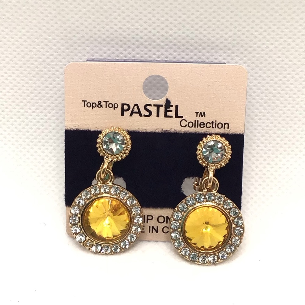 Pastel Collection Crystal & Gold Rhinestone Dangle Drop Clip-On Earrings